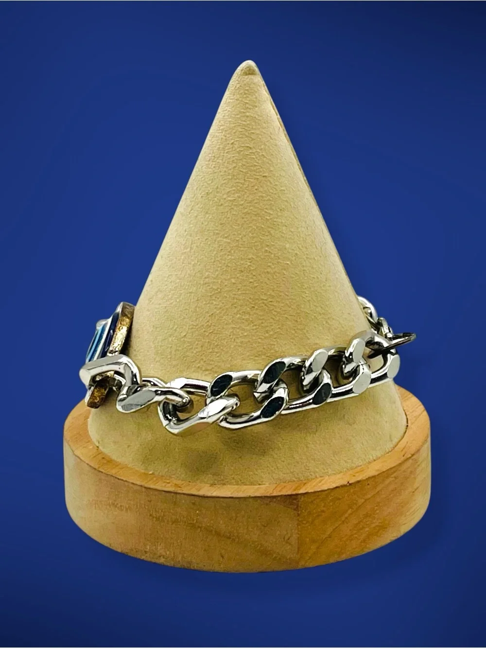 Stainless Steel Evil Eye Curb Chain Bracelet Blue Nazar Protection Amulet
